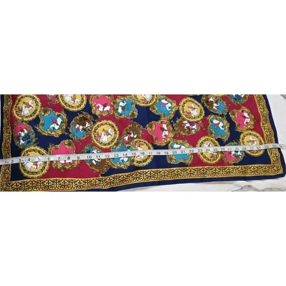 Square Womens Satin Scarf Equestrian Horses Baroque Old Money Euro Summer Luxury - Picture 5 of 5